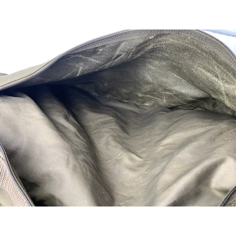 Vintage Cabela's Large Duffle Bag Olive Green Canvas Leather Trim Hunting Travel